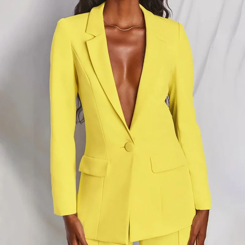Damen Zweiteiliger Blazer und Hose Anzug mit Einzelknopf