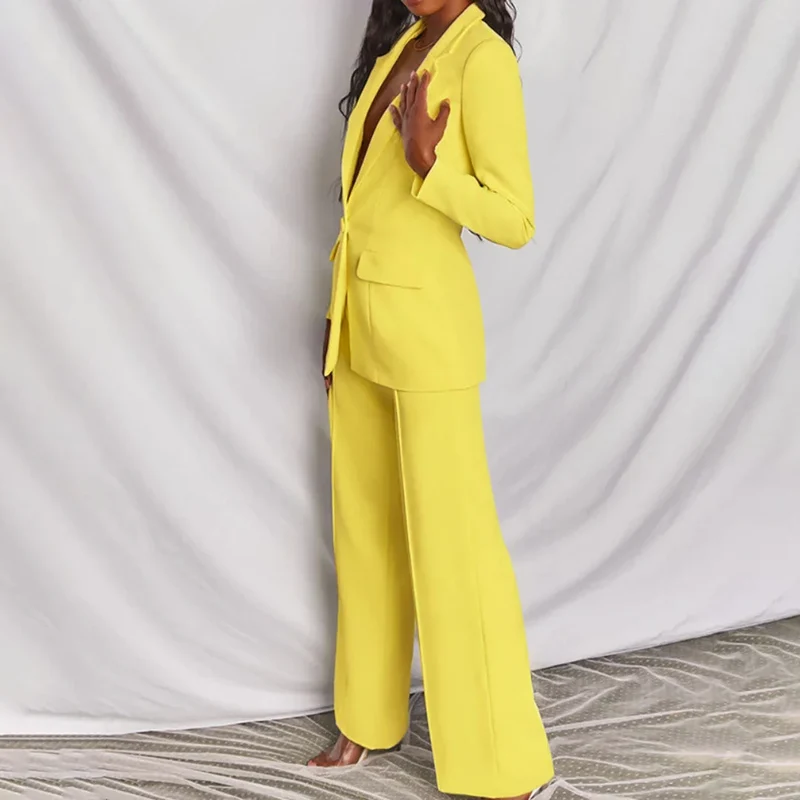 Damen Zweiteiliger Blazer und Hose Anzug mit Einzelknopf
