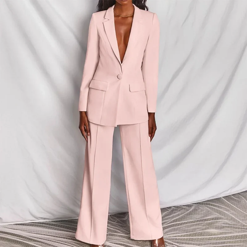 Damen Zweiteiliger Blazer und Hose Anzug mit Einzelknopf