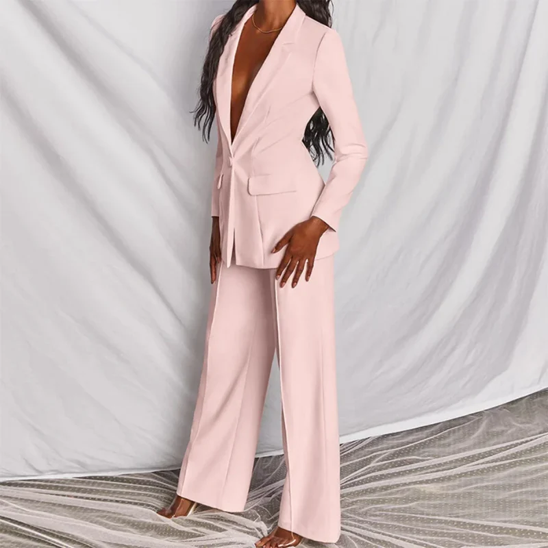 Damen Zweiteiliger Blazer und Hose Anzug mit Einzelknopf