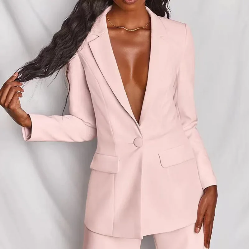 Damen Zweiteiliger Blazer und Hose Anzug mit Einzelknopf