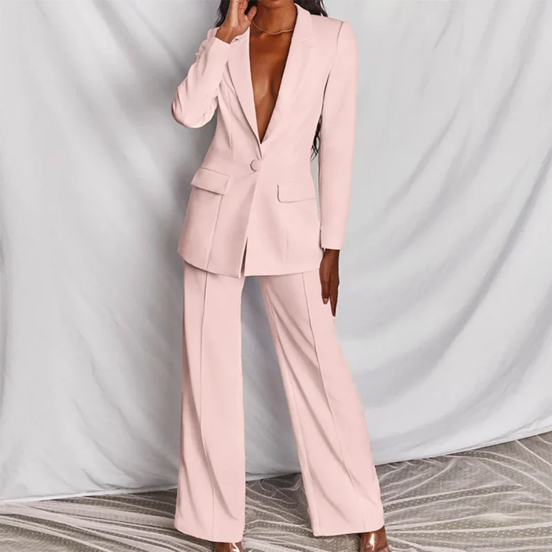 Damen Zweiteiliger Blazer und Hose Anzug mit Einzelknopf