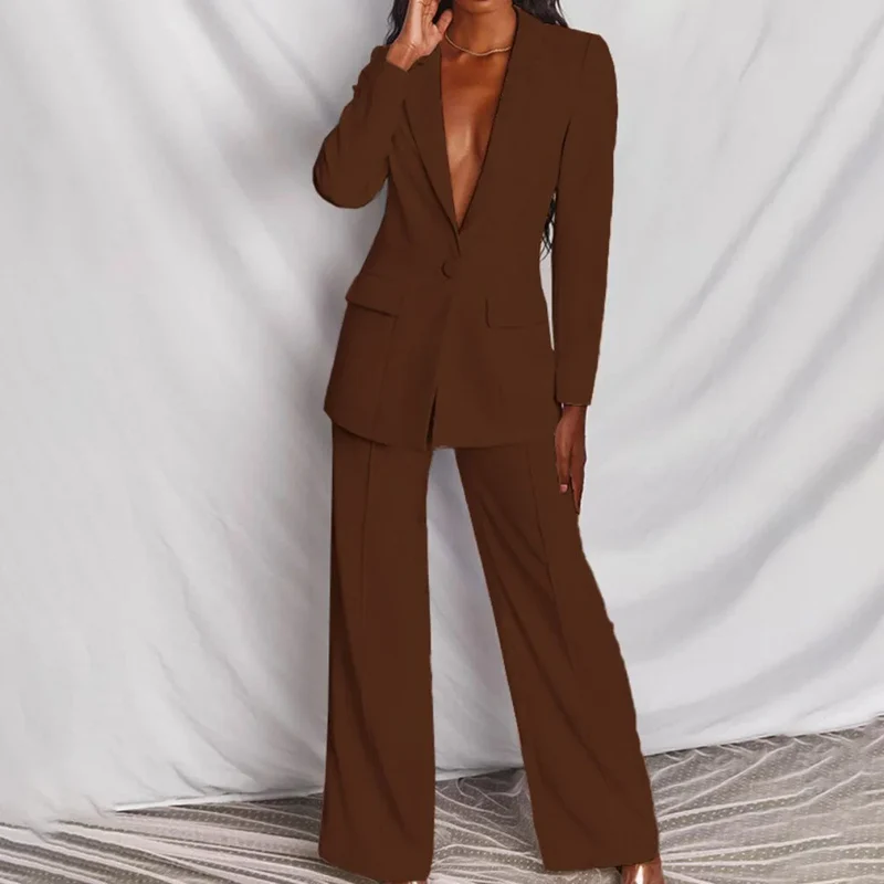 Damen Zweiteiliger Blazer und Hose Anzug mit Einzelknopf