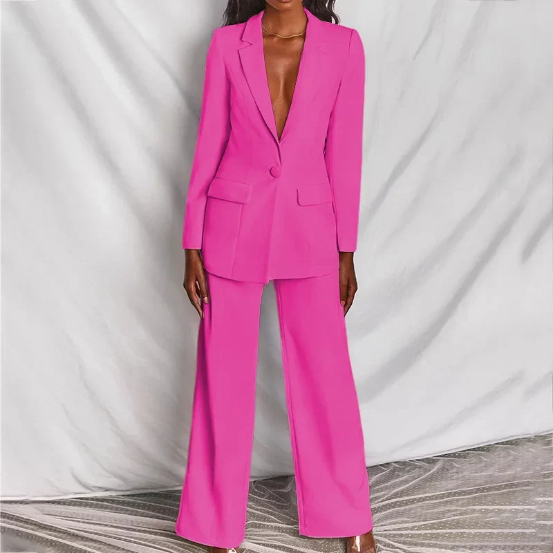 Damen Zweiteiliger Blazer und Hose Anzug mit Einzelknopf
