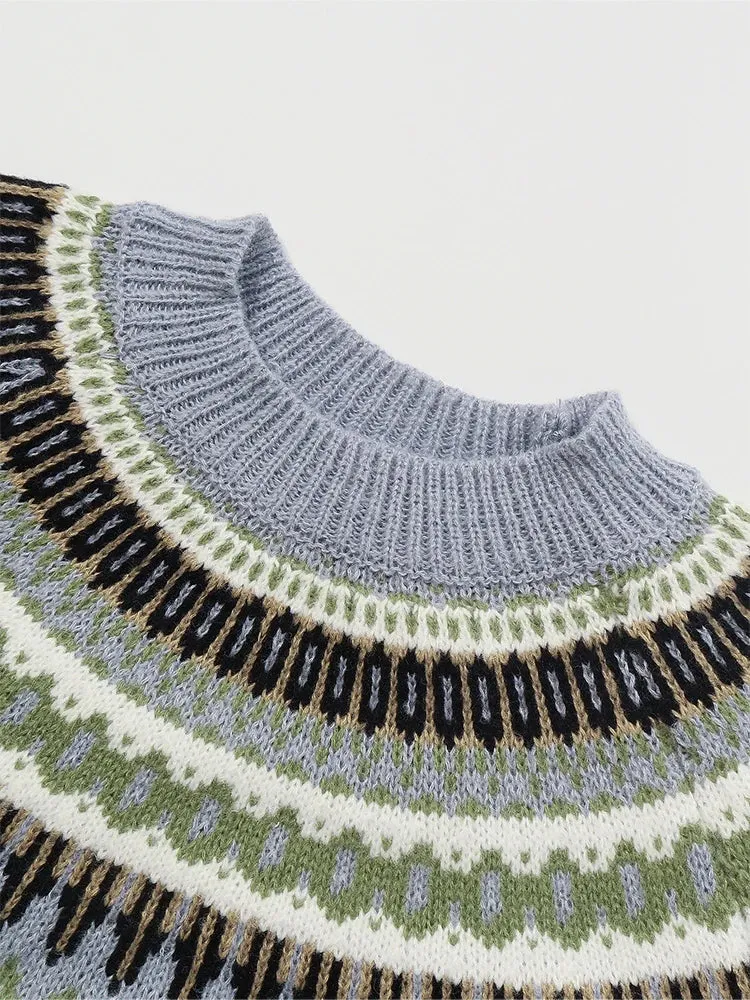 Norweger Grobstrickpullover Damen | Rundhals Mit Fair Isle Muster