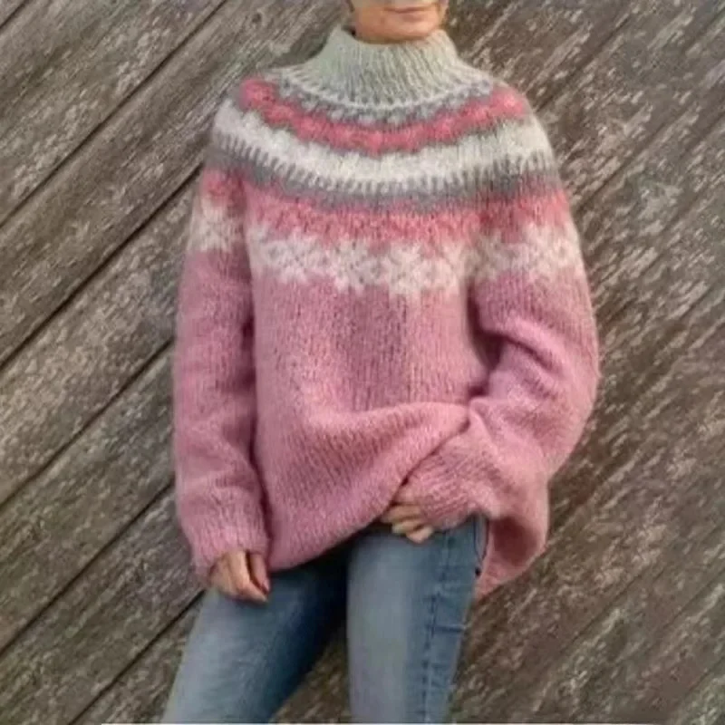 Norweger Grobstrickpullover Damen | Winterpullover Mit Rundhalsausschnitt