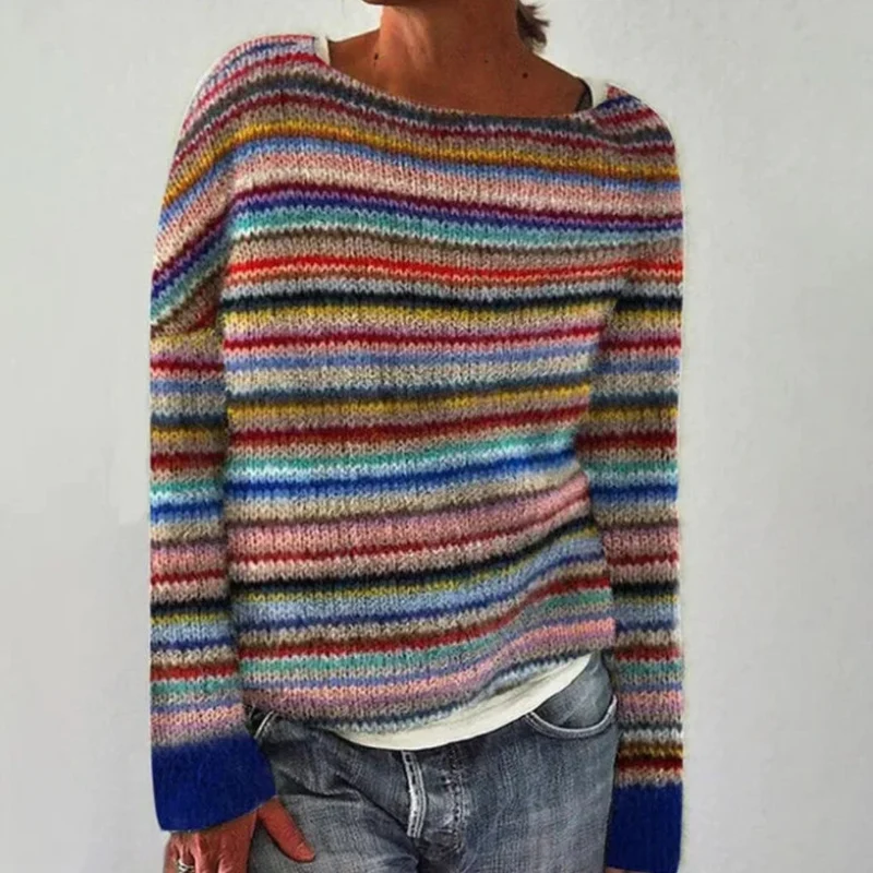 Norweger Grobstrickpullover Damen | Rundhals Langarm Strick