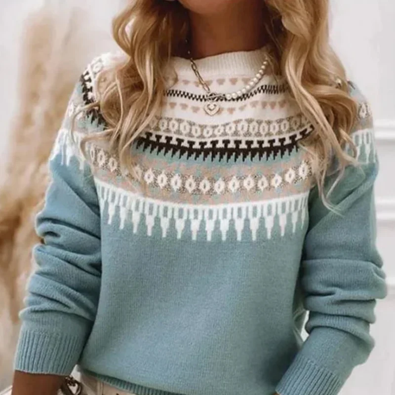 Norweger Grobstrickpullover Damen | Rundhals Langarm Strick