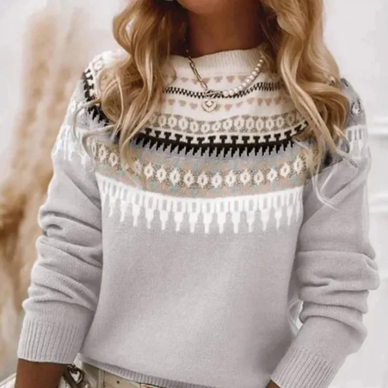 Norweger Grobstrickpullover Damen | Rundhals Langarm Strick