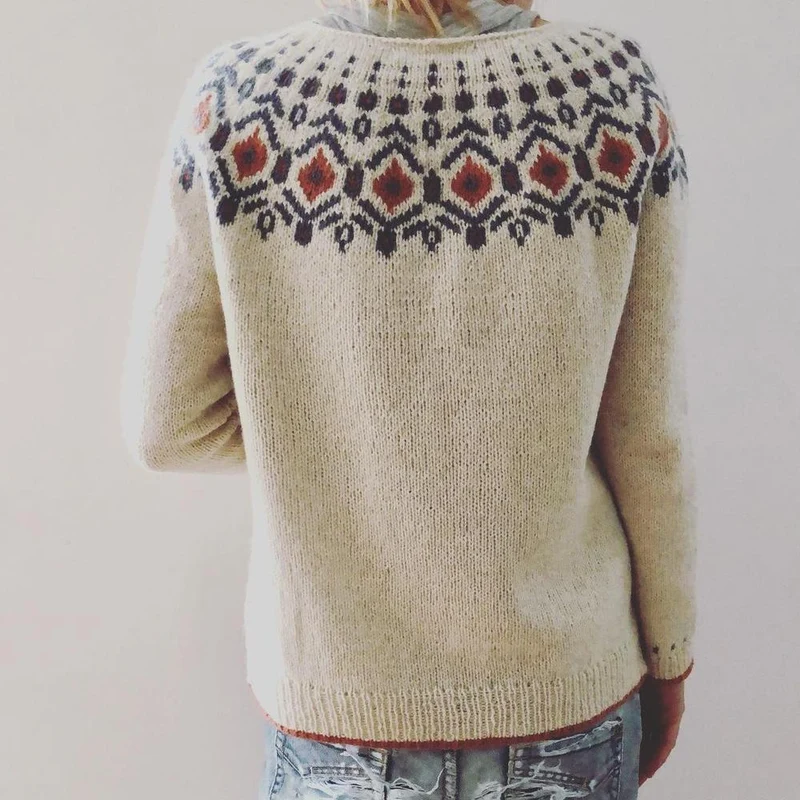 Norweger Grobstrickpullover Damen | Rundhals Mit Geometrischem Muster
