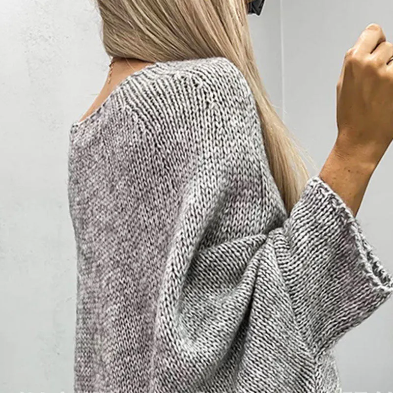 Grobstrickpullover Damen | Langer Ärmel Mit Bootsausschnitt
