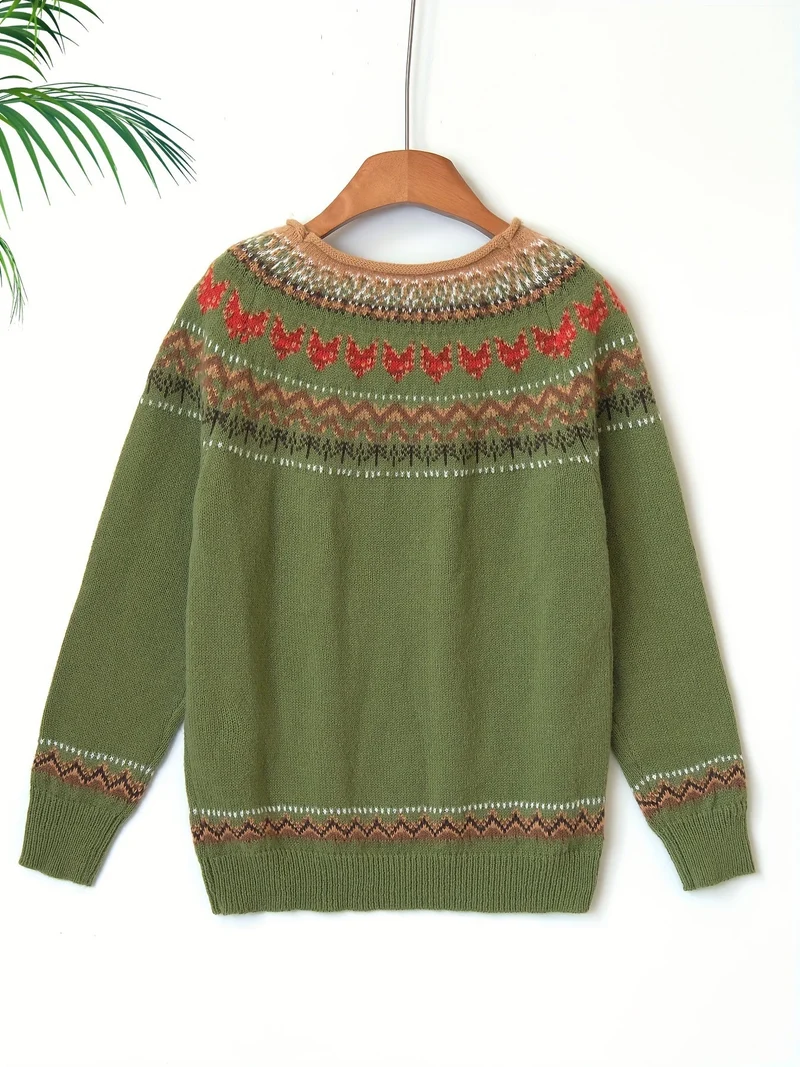 Norweger Grobstrickpullover Damen | Strickmuster Mit Langem Ärmel