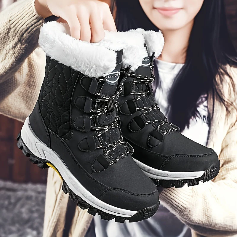 Winterschuhe Damen| Mit Schnürung Und Runder Kappe Stiefel