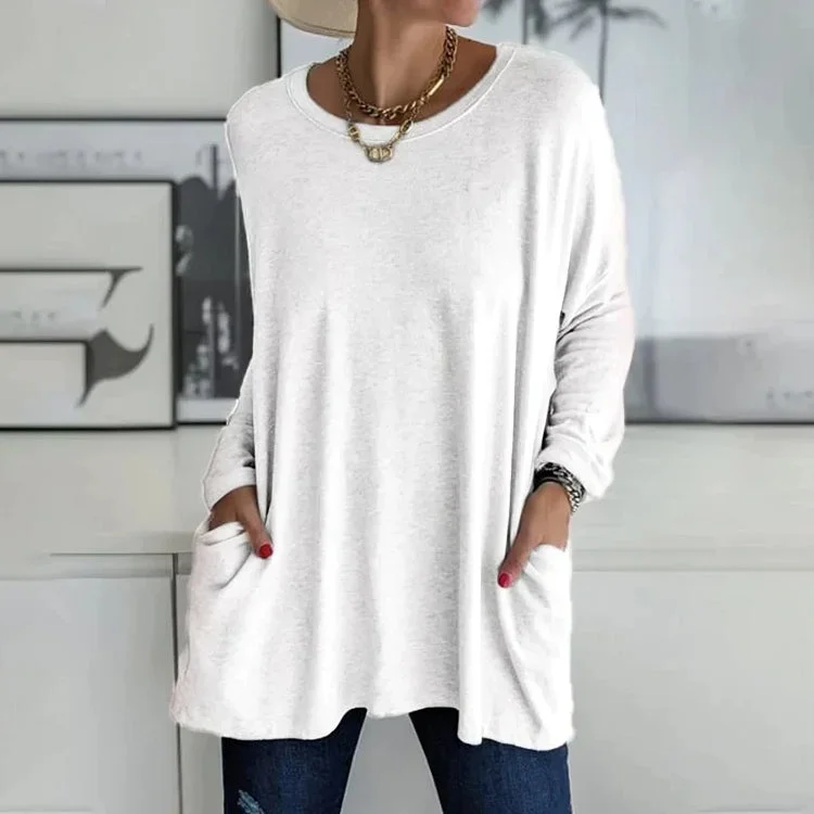 Damen Oversize Pullover mit Rundhalsausschnitt und Taschen