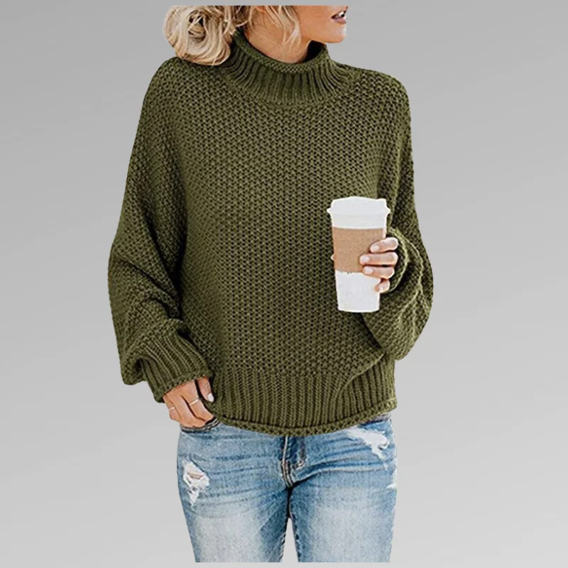 Damen Strickpullover mit Rollkragen und langen Ärmeln