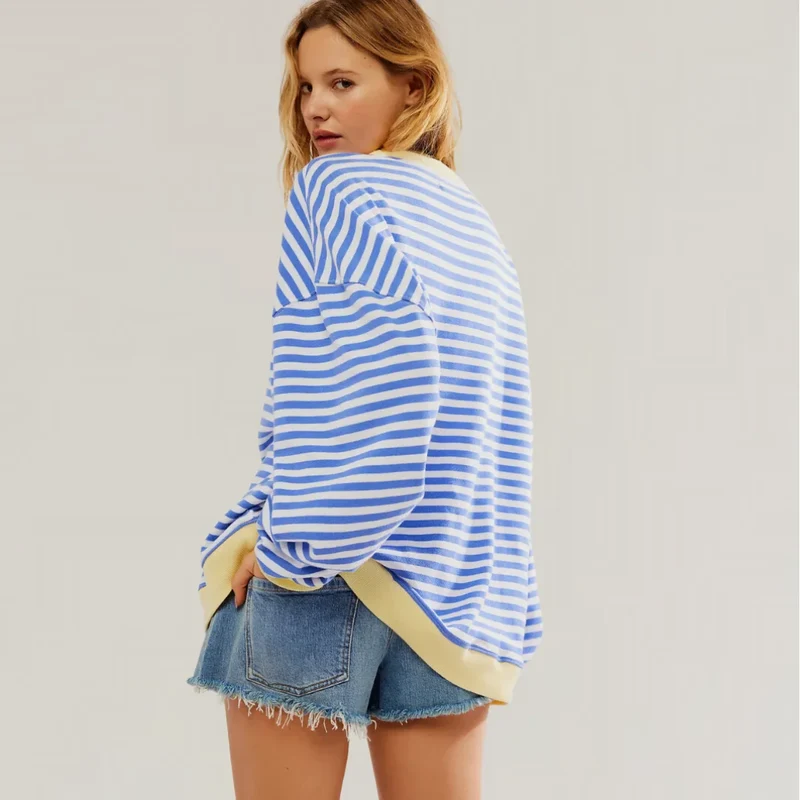 Damen Oversized Pullover mit Streifenmuster
