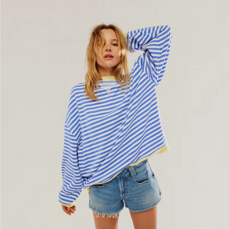 Damen Oversized Pullover mit Streifenmuster