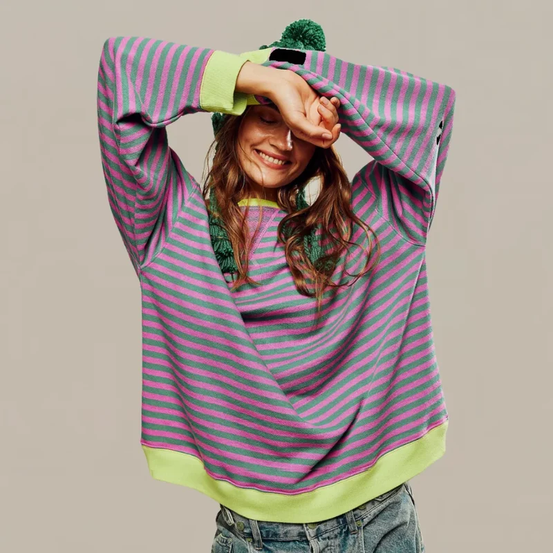 Damen Oversized Pullover mit Streifenmuster