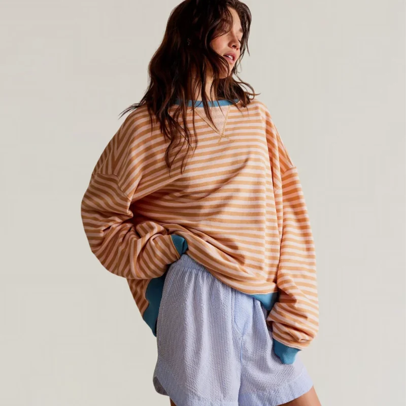 Damen Oversized Pullover mit Streifenmuster