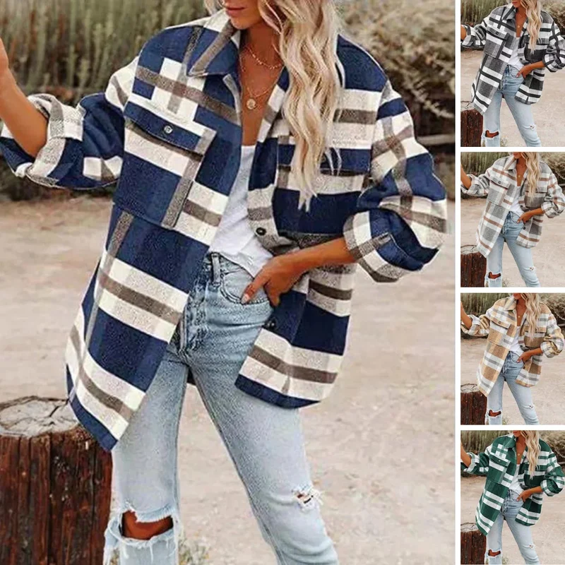 Damen karierte Hemdjacke mit Knopfleiste