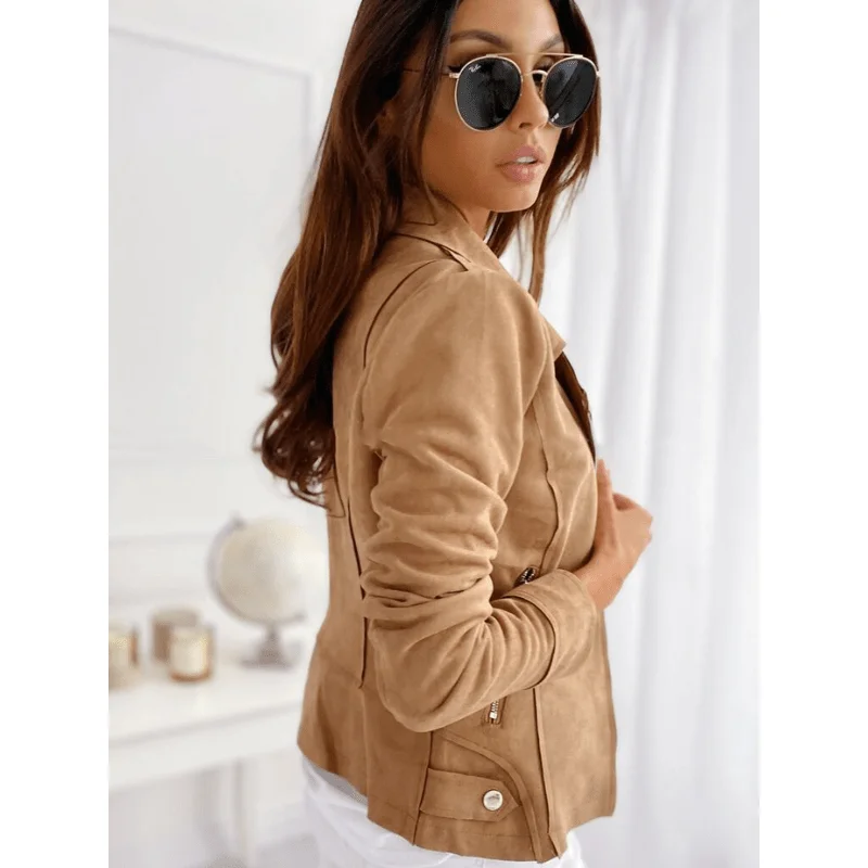 Damen Bikerjacke in Wildleder-Optik mit Reißverschluss
