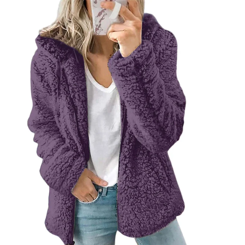 Damen Teddyjacke mit Kapuze