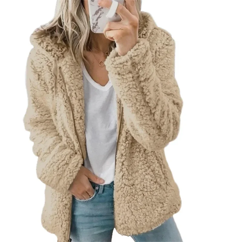 Damen Teddyjacke mit Kapuze