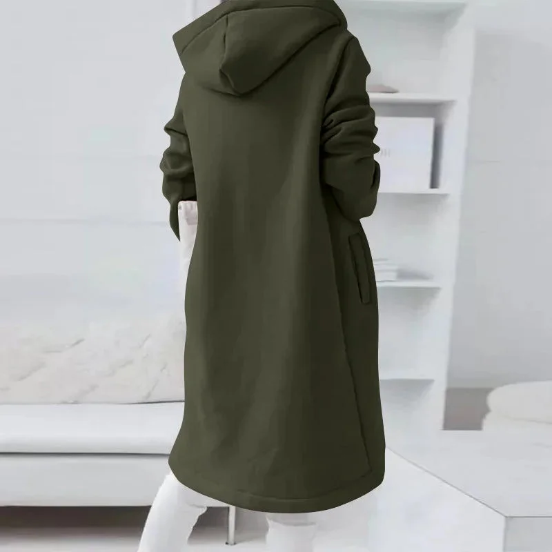 Damen Langes Kapuzenjacke mit Reißverschluss und Taschen