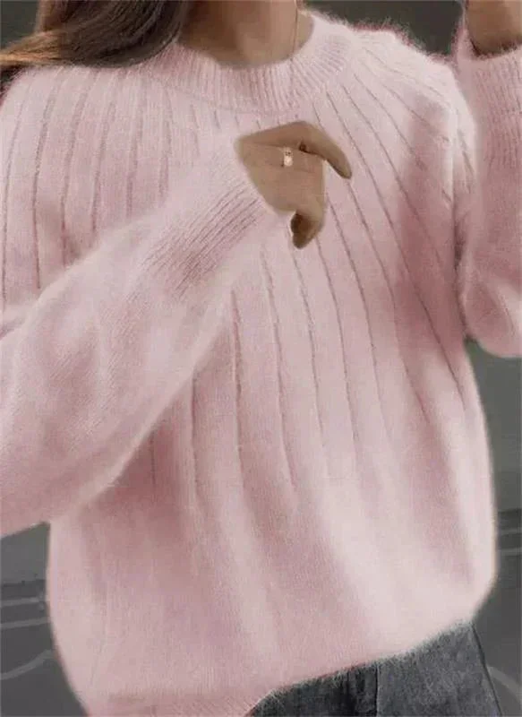 Damen Strickpullover aus Rippstrick mit Rundhalsausschnitt