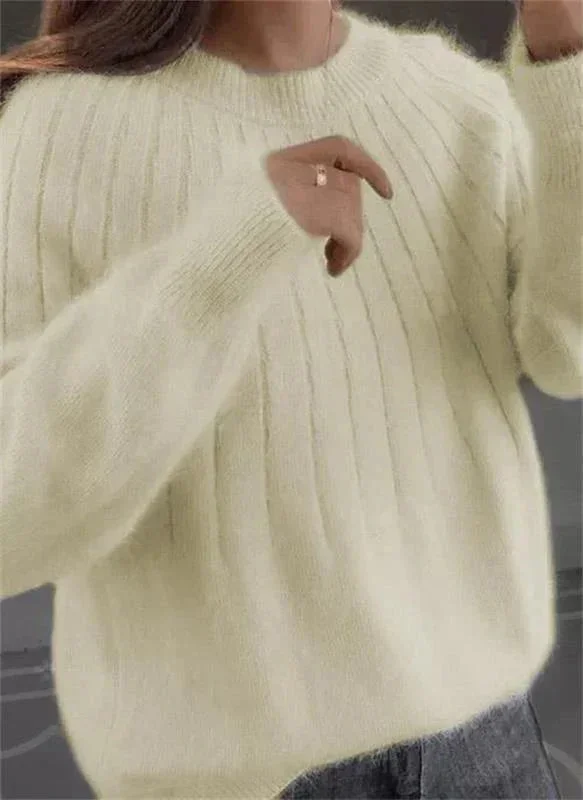 Damen Strickpullover aus Rippstrick mit Rundhalsausschnitt