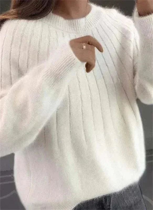 Damen Strickpullover aus Rippstrick mit Rundhalsausschnitt