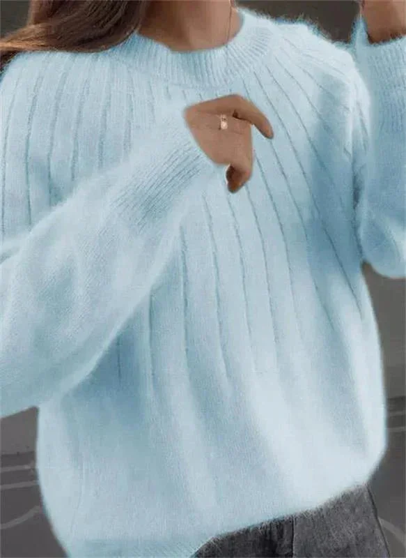 Damen Strickpullover aus Rippstrick mit Rundhalsausschnitt