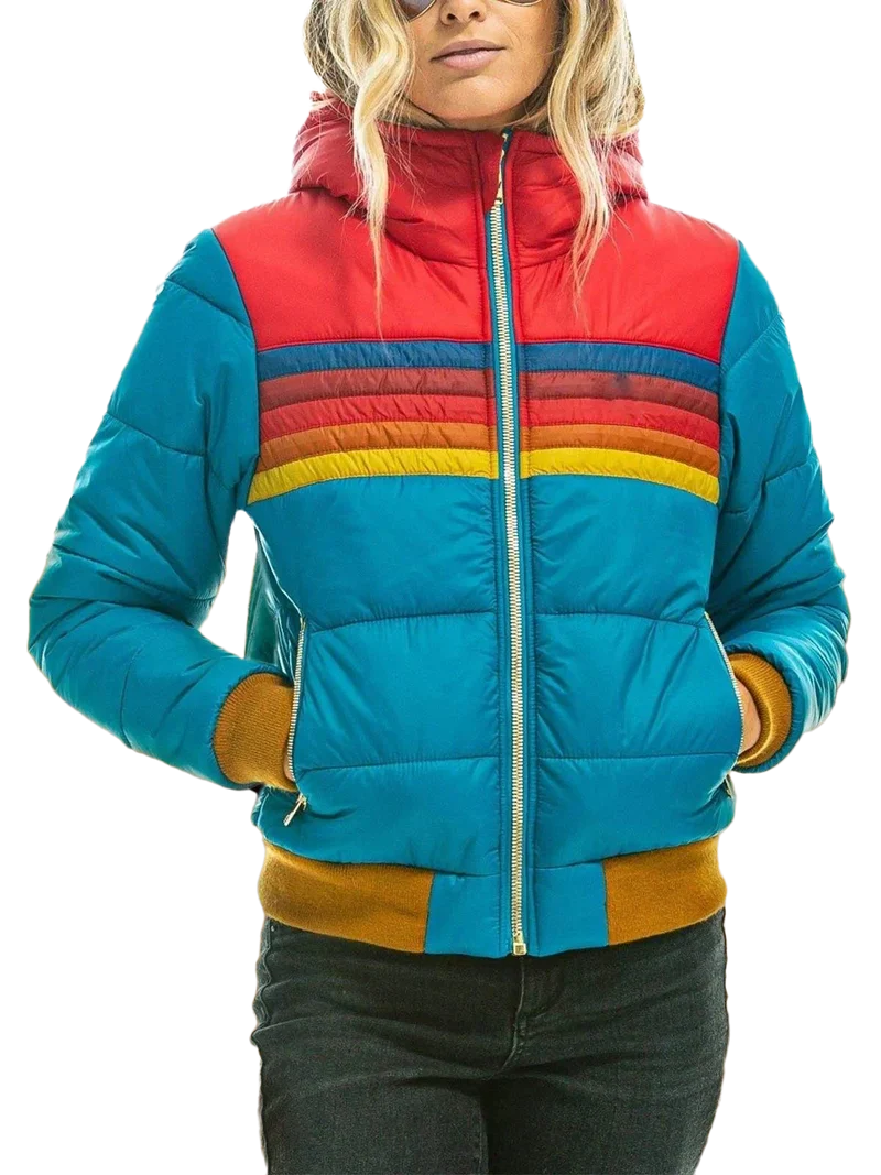 Damen Winterjacke mit Streifen und Kapuze