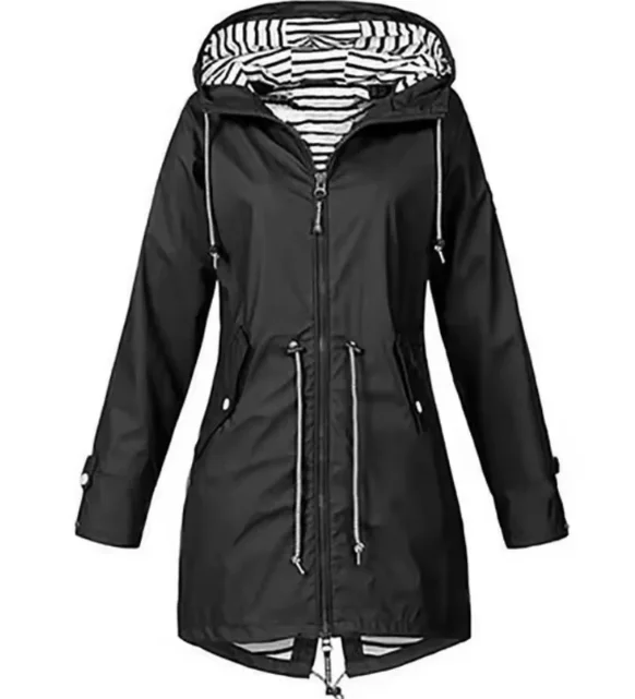 Damen Regenjacke mit Kapuze und verstellbarem Taillenzug