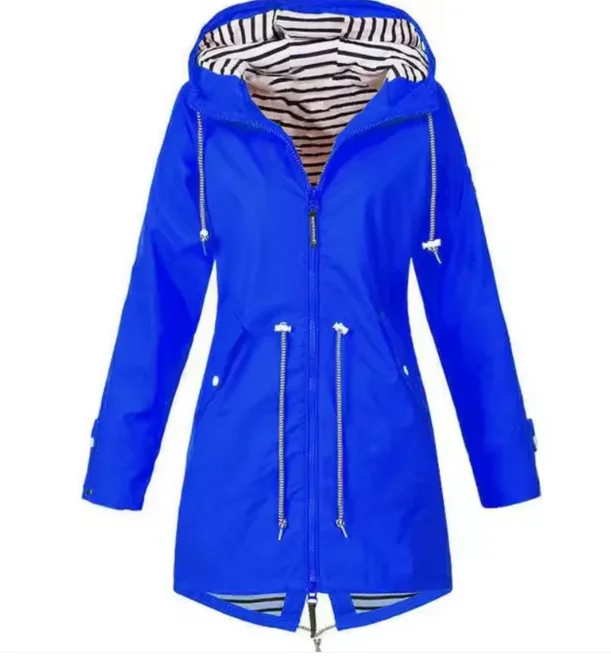 Damen Regenjacke mit Kapuze und verstellbarem Taillenzug