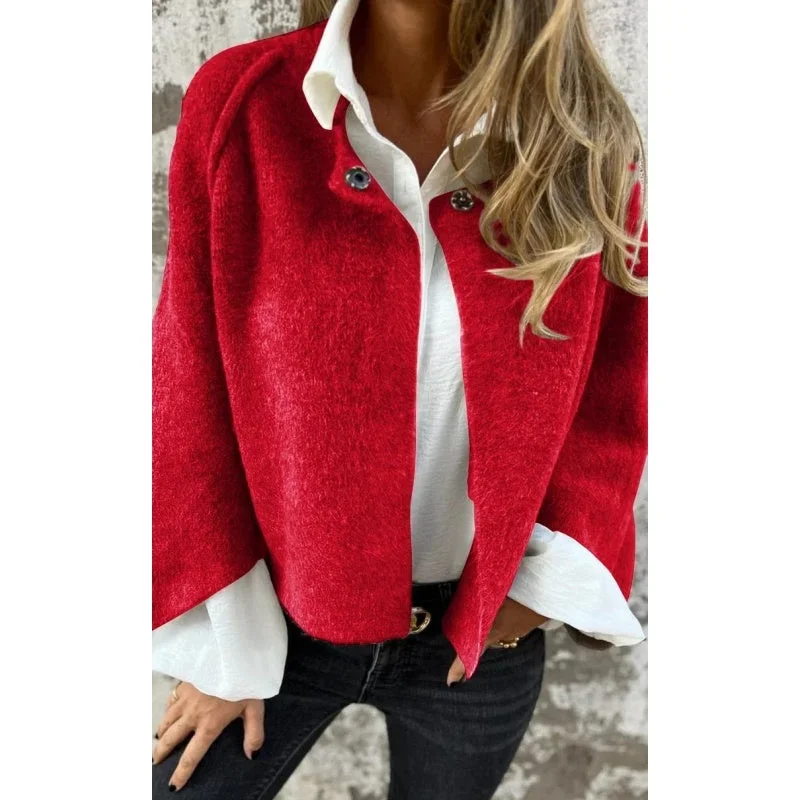 Damen Kurzjacke mit weiten Ärmeln und Knopfdetails