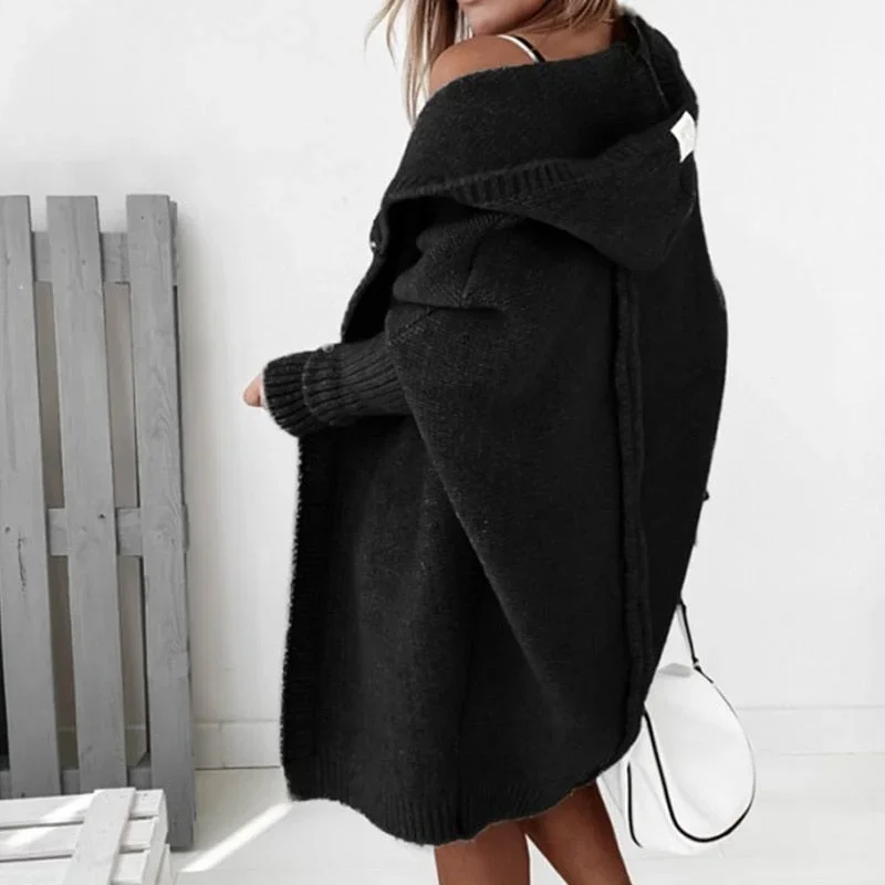 Oversize Damen Strickjacke mit Kapuze