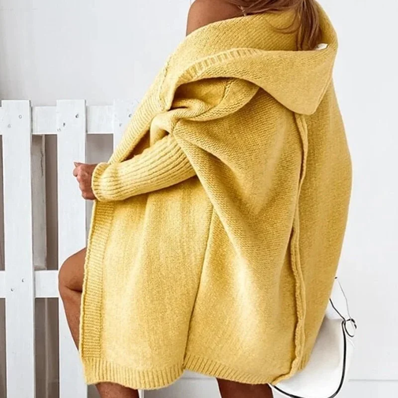 Oversize Damen Strickjacke mit Kapuze