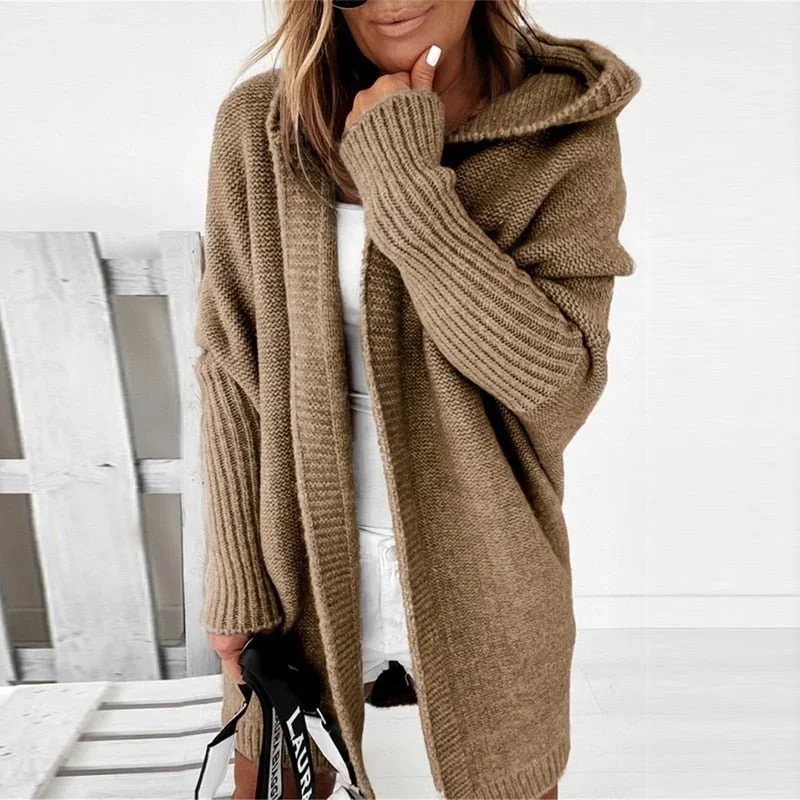 Oversize Damen Strickjacke mit Kapuze