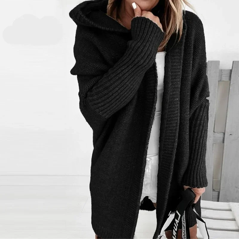 Oversize Damen Strickjacke mit Kapuze