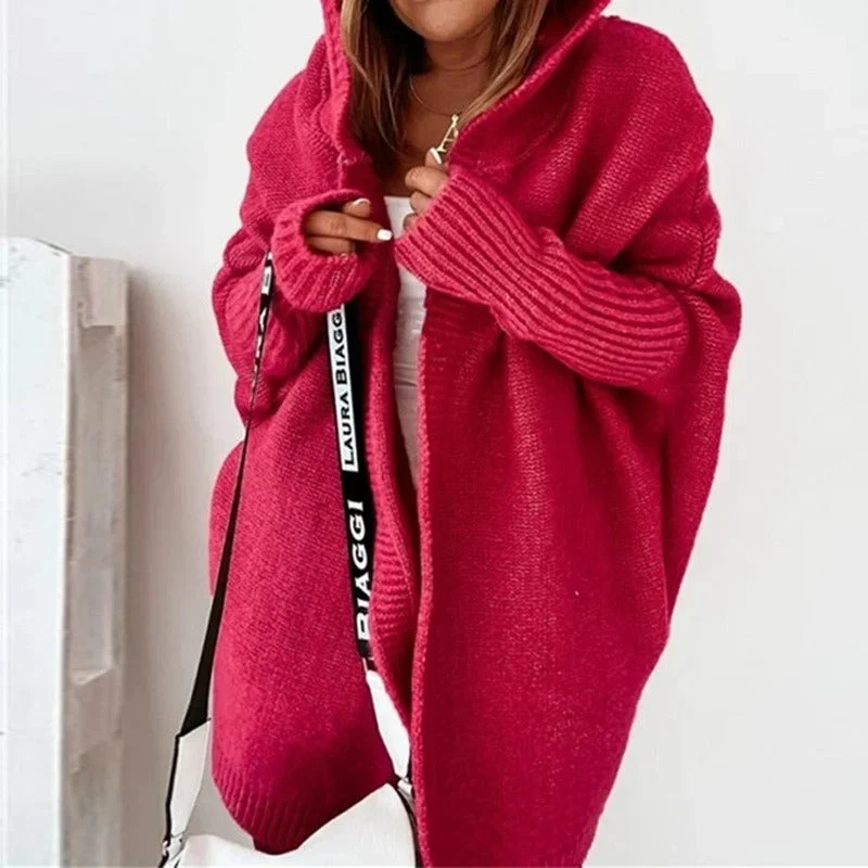 Oversize Damen Strickjacke mit Kapuze