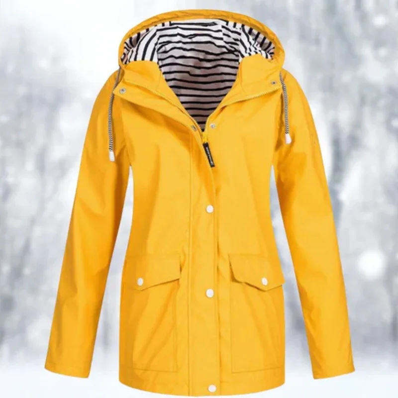 Damen Regenjacke mit Kapuze und Streifenfutter