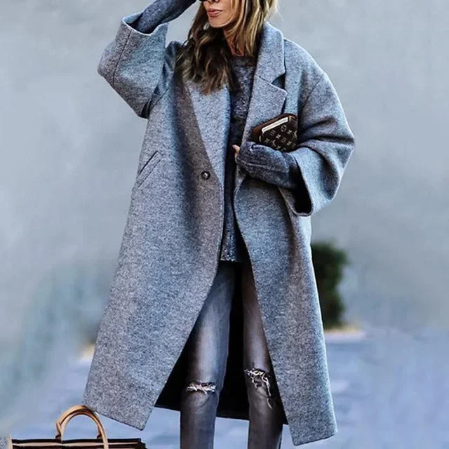 Damen Oversize Mantel mit Karomuster und Knopfverschluss