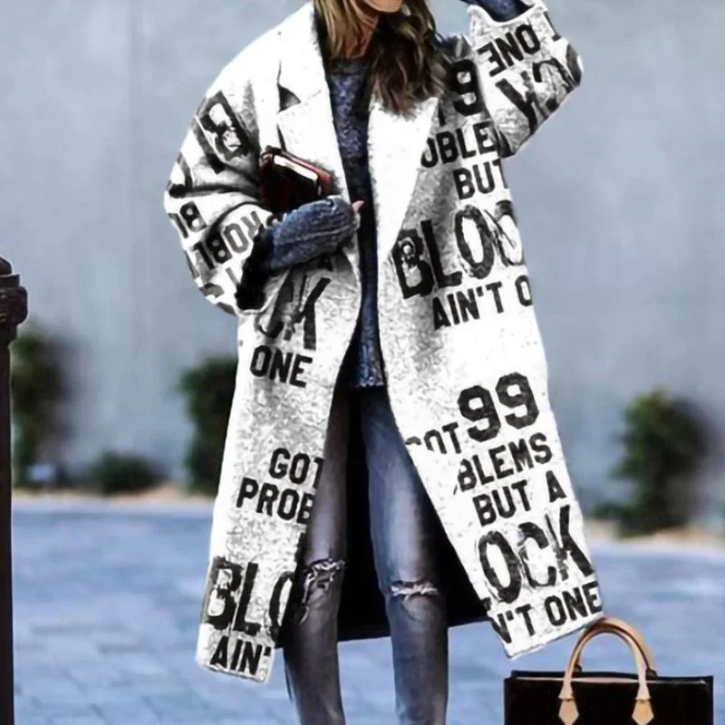 Damen Oversize Mantel mit Karomuster und Knopfverschluss