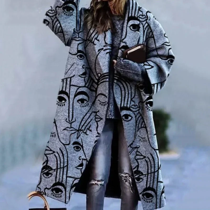 Damen Oversize Mantel mit Karomuster und Knopfverschluss
