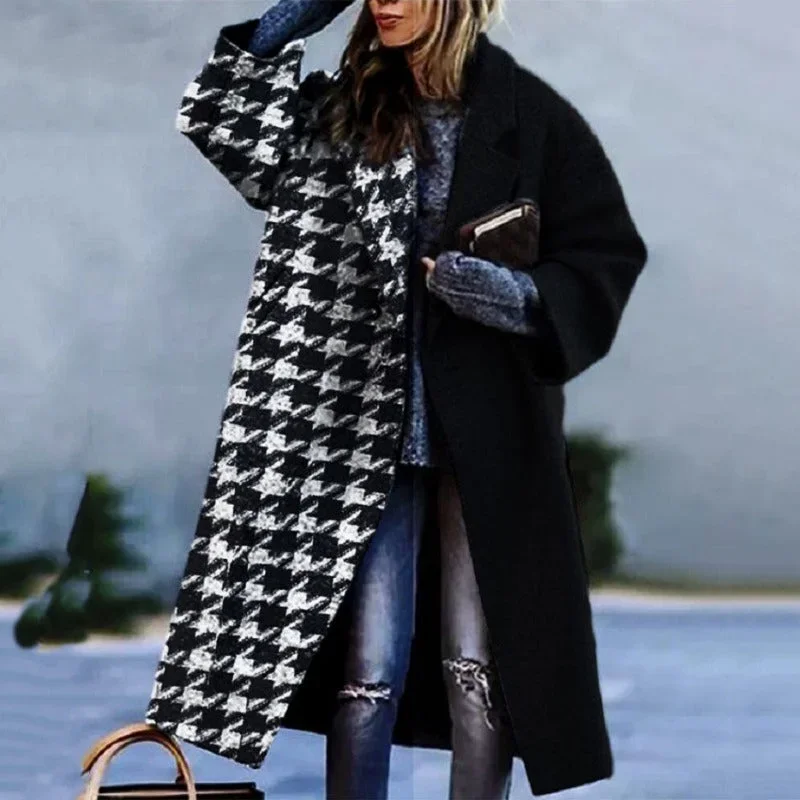Damen Oversize Mantel mit Karomuster und Knopfverschluss