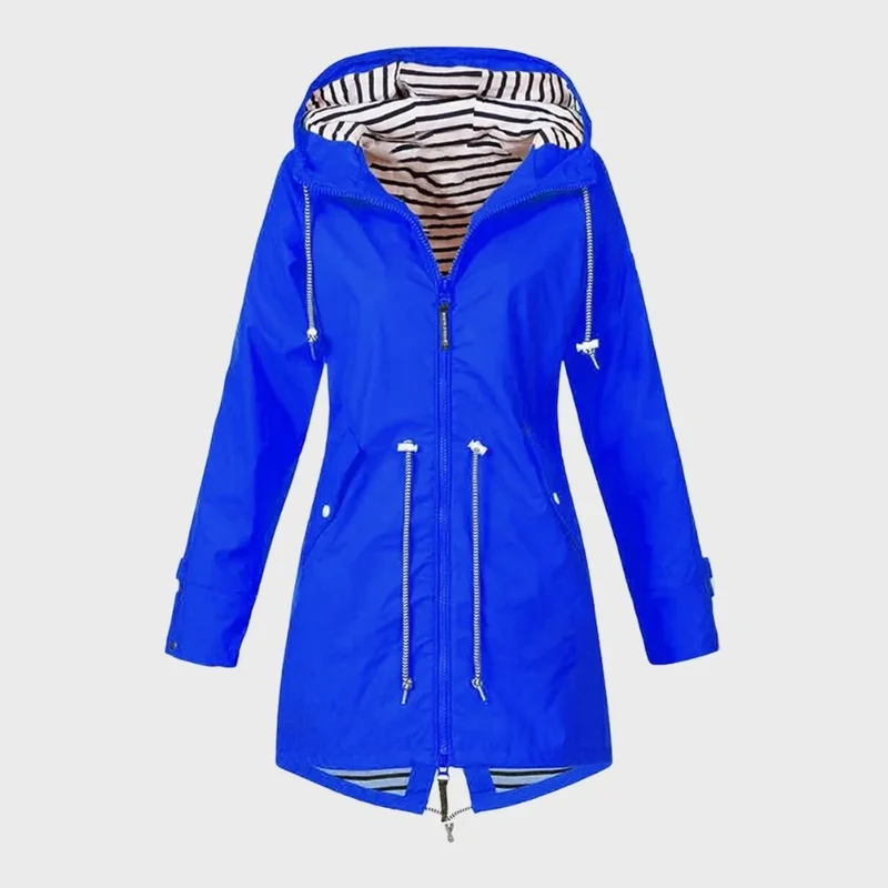 Damen Regenjacke mit gestreiftem Innenfutter und Reißverschluss