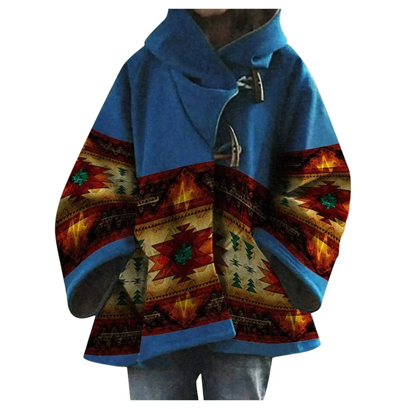 Damen Poncho Mantel mit Kapuze im Ethno-Stil