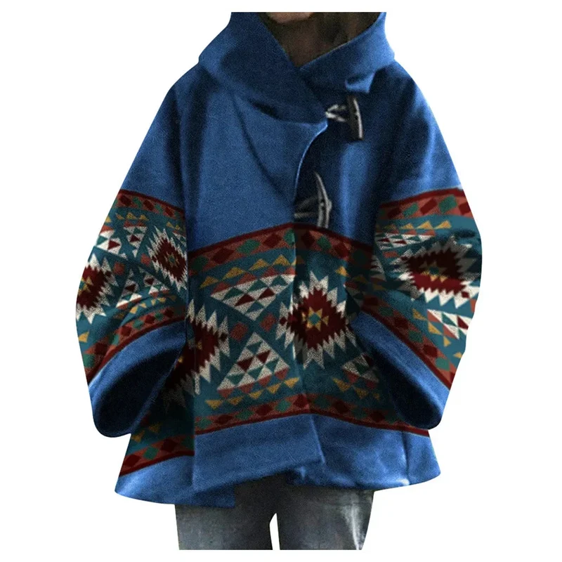 Damen Poncho Mantel mit Kapuze im Ethno-Stil