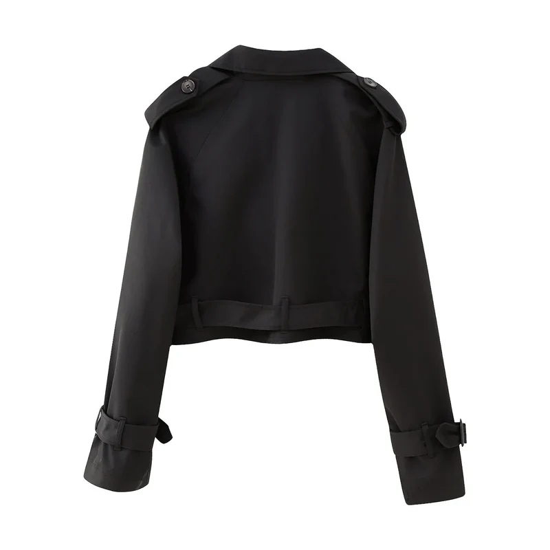 Kurzer Damen Trenchcoat mit Gürtel und verstellbaren Ärmeln